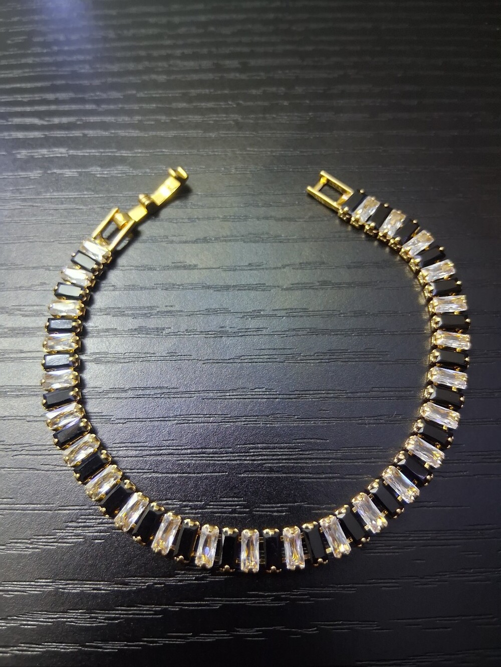 Gold Tennis Bracelet with Black and Clear CZ Stones - Women Jewelry